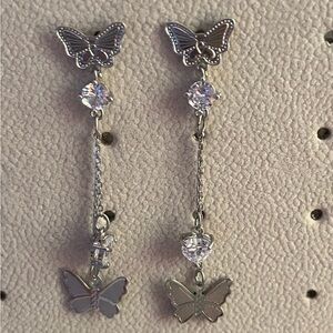 Brandy Melville Silver Butterfly Dangle Earrings
